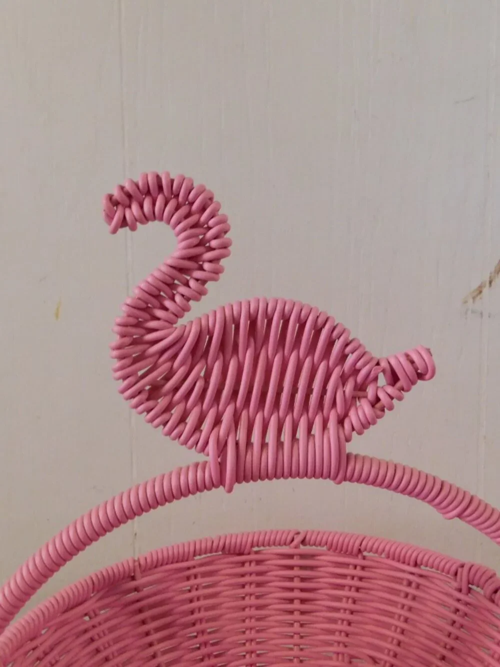 Pink Flamingo Wicker Rattan Woven Two Tier Basket
